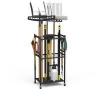 Anvuda Garden Tool Organiser, 3-Tier Storage Shelf for Garage, Tool Holder, Organiser, Carbon Steel, Multi-Purpose Garden Tool Storage Rack with Wheels, Metal Tool Stand Holder, 42 x 30 x 80 cm