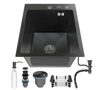 ANW HOME 40x50 cm Graphite PVD Kitchen Sink - Nano Finish Stainless Steel, 22 cm Deep Single Bowl, 1 mm Thick, 3 mm Rim, Drop-in Topmount, Siphon & Soap Dispenser Included