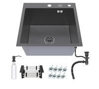 ANW HOME 46x45 cm Graphite PVD Kitchen Sink - Nano Finish Stainless Steel, 22 cm Deep Single Bowl, 1 mm Thick, 3 mm Rim, Drop-in Topmount, Siphon & Soap Dispenser Included