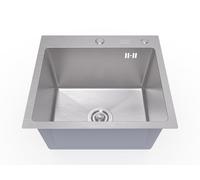 ANW HOME 48x45 cm Kitchen Sink Silver Satin Stainless Steel - 21 cm Deep Single Bowl, 0.8 mm Thick Steel, 2.2 mm Rim, 430x350 mm Inner Bowl, Topmount Drop-in Installation, Ø90 mm Drain with Overflow