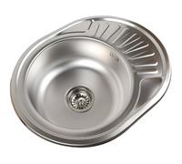 ANW HOME 57x45 cm Stainless Steel Kitchen Sink Silver Satin - 16 cm Deep Single Bowl with Drainer, Drop-in Topmount, Soundproof, Anti-Condensation, Siphon & Ø90 mm Basket Waste