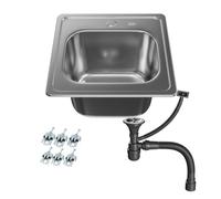 ANW HOME Kitchen Sink 1-Compartment Recessed Stainless Steel 304, 38x38 cm, Silver, Satin Finish, Thickness 2/0.7 mm, Depth 16 cm, with Siphon