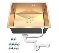 ANW HOME Kitchen Sink Stainless Steel Undermount Single Bowl Kitchen Sink 54x44 cm Gold PVD Nano Coating Thickness 3.0/1 mm with Waste Trap