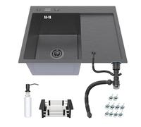 ANW HOME Kitchen Sink Topmount Single Bowl with Drainer, Stainless Steel Sink 304, 63x50 cm, Graphite PVD, Nano-Coated Finish, Thickness 3+1 mm, with Siphon, Soap Dispenser Basket