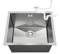 ANW HOME Undermount Silver Kitchen Sink Drop in 47x45 cm with Siphon, Strainer Waste & Overflow Kit, Topmount Single Bowl 304 Stainless Steel