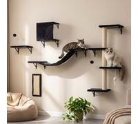 ANWA 5-in-1 Cat Wall Shelves with Scratching Posts & Cozy Condo, Stable Space-Saving Cat Wall Furniture for Cats, Multi-Level Climbing Shelves for Indoor Cats(Dark Gray)