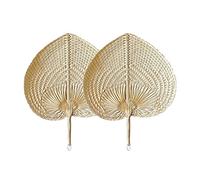 Anwangda 2pcs Hand-Woven Heart-Shaped Bamboo Fan, Natural, Small, Beige, 3 Speeds, Manual Operation, Wall Mount, Kitchen, Summer, Wedding