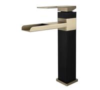 ANWEALTH Bathroom Basin Mixer Tap Waterfall Black+Gold Brushed Stainless Steel Single Lever Ceramic Valve Faucet