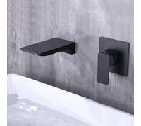 ANWEALTH Black Brass Wall Mounted Bathroom Basin Mixer Tap Waterfall Spout Single Lever 2 Hole Basin Taps Hot and Cold Taps