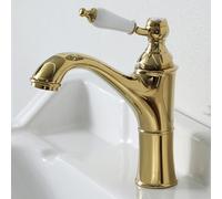 Bathroom Basin Mixer Tap Vintage Basin Mixer Tap 1 Hole, Bathroom Sink Mixer Tap Single Lever Basin Taps Hot and Cold Gold