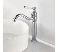 ANWEALTH Vintage Single Handle Bathroom Sink Mixer Tap, Chrome High, Brass, 360° Rotating Nozzle, Ceramic Valve Core, Easy Install, Single Hole, Deck Mount, Metallic