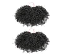 anwhriet 2Pcs Kids Afro Puff Ponytail Extensions with Elastic Hair Ties, Natural Looking Synthetic Kinky Curly Hair Buns for Black Girls, Easy Wear Messy Puff Hairpieces for Daily Party 1 Pair