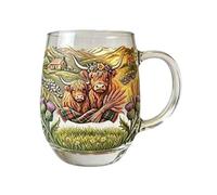anwhriet Hand-Painted Highland Cow Glass Mug 350ml, Heat Resistant Borosilicate Glass Coffee Cup with Handle, Farm Animal Drinking Mug for Hot Cold Drinks, Gift for Women Men Tea Lovers A