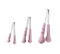 Anwhriet Kitchen Tongs, Set of 3 Stainless Steel Cat Paw Design, Heat-Resistant Non-Slip Handle, Kitchen Tongs for Cooking, BBQ, Serving (Pink)