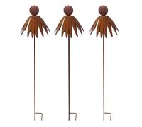 anwhriet Rusty Metal Coneflower Garden Stake, 78cm Weathered Iron Echinacea Yard Art, Rustic Wildflower Decoration for Lawn Pathway Patio Planter, Outdoor Garden Ornament 3pcs