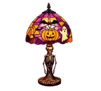 anwhriet Vintage Gothic Halloween Night Light, USB Powered Resin Table Lamp with Stained Glass Shade, Warm Glow Pumpkin Skeleton Decor for Bedroom Desk Bookshelf Gothic Home A
