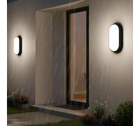 ANWIO 14W Bulkhead Lights Outdoor, Ip54 Led Round Bathroom Light,1400LM,4000K Natural Black Wall Outside Light,Waterproof Outside Lights Mains Powered for Porch,Kitchen, Bedroom,Living Room (2 Pack)