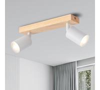 ANWIO 2 Way Wood Spotlight Ceiling Light,White Bedroom Kitchen Lights Ceiling,GU10 Industrial Ceiling Light Fitting,Spot Light Bar Indoor Adjustable Light Ceiling Spot Lamp(Bulbs Not Included)