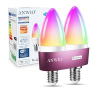 ANWIO Alexa Smart 5W E14 Candle LED Bulb,Dimmed C37 Tuya WiFi Bulb Smart Life,470Lm,Replace 40 Watt,Alexa Echo Light Bulb,Colour Changing RGB Bulb E14,Google Assistant Bulbs (2 Pack)