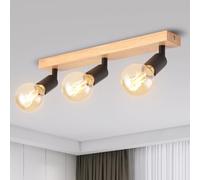 ANWIO Black Retro Wood Ceiling Light Fitting,3 Way Spot Light Ceiling,Bedroom Lights Ceiling with E27 Bases,Adjustable Black Ceiling Light,Kitchen Lights Ceiling,Living Room Lights (NO Bulbs)