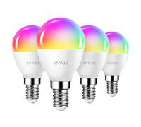 ANWIO E14 Smart Bulb,Alexa Light Bulbs,RGB Colour Changing Bulbs,Smart Life App Control,Bluetooth & WiFi Bulb,470LM, 5W Replace 40 Watt,Works with Alexa, Echo,Google Assistant (4 Pack)