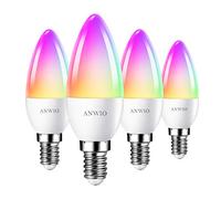 ANWIO E14 Smart Bulb, Alexa Light WiFi LED Candle Bulbs,E14 Smart Candle Bulb,470Lm, 5W Replace 40 Watt, Compatible with Alexa,Google Assistant,Remote Control Bulb (4 Pack,Supports 2.4g WiFi)