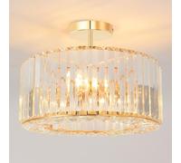 ANWIO Gold Crystal Ceiling Lights,3-Light Modern LED Chandeliers Fitting,Industrial Crystal Semi Flush Mount Ceiling Lighting for Hallway Living Room Kitchen Bathroom,Dia 36.5cm,(E27 Base)