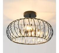 ANWIO Hallway Lights Ceiling,3-Light Black Flush Ceiling Light,Light Fittings Ceilings,Bedroom Lights Ceiling,Crystal Chandelier lampshade(E14,NO Bulbs,LAMP DIAM 40CM)