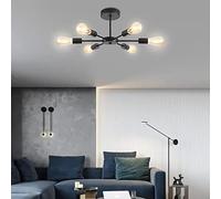 ANWIO Industrial Ceiling Light, 6 Bulbs, E27 Pendant Light, Black Metal Chandelier for Living Room, Bedroom, Dining Room, Balcony, Restaurant, Shop, Bar (Without Bulb)