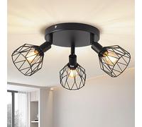 ANWIO Kitchen Lights Ceiling,Round 3 Way Black Lounge Industrial Wall Lights-Adjustable SpotLights Ceiling Lights Wire Cage with E14 Base, Light Fittings Ceilings for Kitchen Living Room