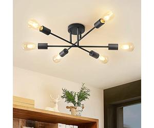 ANWIO Modern 6 Head Sputnik Light,Adjustable Ceiling Lights Living Room with E27 Base, Black Ceiling Light for Bedroom,Kitchen Lights Ceiling,Chandeliers Ceiling Light Fittings (NO Bulb)