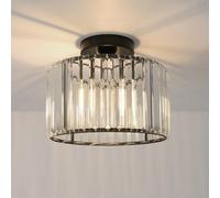 ANWIO Modern Crystal Ceiling Light Chandelier, 27cm Metal Cage Lampshade, E27 Socket, for Kitchen, Living Room, Bedroom (Black)