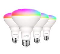 ANWIO Smart BR30 E27 LED Light Bulb,9W Equivalent 60W, RGB 16 Million Colour, Compatible with Alexa and Google Assistant,WiFi Blueooth Control for Home Decor,Pack of 4