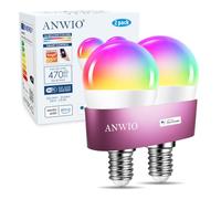 ANWIO Smart Bulb E14 Alexa Light Bulbs,RGB Colour Changing Bulbs,Smart Life App Control,Bluetooth & WiFi Bulb,470LM, 5W Replace 40 Watt,Works with Alexa & Google Assistant (2 Pack)