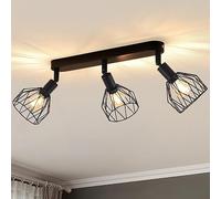 ANWIO Spot Light Fittings Ceilings,Kitchen Lights Ceiling with E14 Base Metal Wire Cage,Adjustable Black 3 Way Spotlights Ceiling Light,Ceiling Lights for Living Room