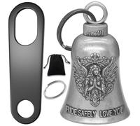Anwlki Biker Guardian Luck Riding Bell Motorcycle Gremlin Bells with 2 Key Chain Ring Accessories, Motorcycle Bell Hanger, Ancient Silver, Medium