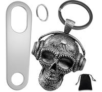 Anwlki Biker Guardian Lucky Skull Riding Bell Motorcycle Gremlin Bells with 2 Key Ring Accessories, Motorcycle Bell Hanger, Velvet Bag, Old silver, M