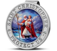 Anwlki Saint Christopher Medal for Car Colorful 3D Relief St Christopher Visor Clip Blessing Driving Safety Religious Gift for Parents Family Friends Driver, multicoloured, M
