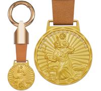 Anwlki Saint Christopher Plaques Leather Keyring Saint Christopher Medal Protect Us Come Good Home Car Motorcycle Drivers Patron Saint Pendant, gold, M
