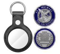 Anwlki Saint Michael Challenge Coin Saint Michael Archangel Medal Blessing Safety Religious Gift Leather Coin Holder Keychain, Ancient Silver, M