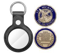 Anwlki St Michael Challenge Coin Saint Michael Archangel Medal Bless Safety Religious Gift with Leather Coin Holder Keychain, Brass Color, M, Religious