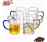 ANWONE Transparent Coffee Glasses, 315ml Set of 6 Pack, Drinking Glasses with Colour Handle, Latte, Tea, Macchiato Glasses, Hot Chocolate Glass, for Party & Restaurant, Hot Drinking Glass