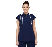 Anwrtuk Scrub Tops for Women, Medical Stand-up Collar Short Sleeve Work Clothing with 2 Pockets for Nurses, Doctors, Assistants, pet Grooming (UK, Alpha, M, Regular, Regular, Dark Blue)