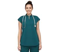 Anwrtuk Scrub Tops for Women, Medical Stand-up Collar Short Sleeve Work Clothing with 2 Pockets for Nurses, Doctors, Assistants, pet Grooming (UK, Alpha, L, Regular, Regular, Green)