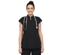 Anwrtuk Scrub Tops for Women, Medical Stand-up Collar Short Sleeve Work Clothing with 2 Pockets for Nurses, Doctors, Assistants, pet Grooming (UK, Alpha, XXL, Regular, Regular, Black)