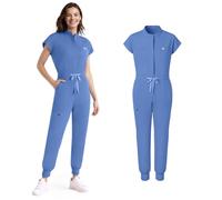 Anwrtuk Scrubs for Women Medical Scrub Jumpsuit, Medical Uniform with Stand Collar & Sleeveless Design, 8 Functional Pockets, Healthcare Romper for Medical Professionals (Sky Blue, S)