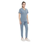 Anwrtuk Scrubs for Women Set, Medical Uniform Stretch V-Neck Collar Scrub Top & Jogger Pant with Waistband, Multi Pocket (Light Blue, S)