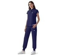 Anwrtuk Scrubs for Women Sets,Medical Slim Fit Stand Collar Sleeveless Top & Jogger Pants with Drawstring, Nursing Workwear Scrub Suit for Doctors & Nurses XS-2XL (Dark Blue, S)