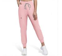 Anwrtuk Women's Medical Scrub Bottoms, Scrub Pants, Medical Work Trousers with Drawstring Waist and Zip Side Pocket (UK, Alpha, L, Regular, Regular, Pink)
