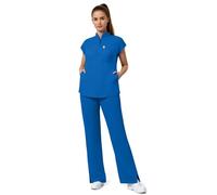Anwrtuk Womens Medical Scrub Set, Stand Collar Placket Top & Straight Pants